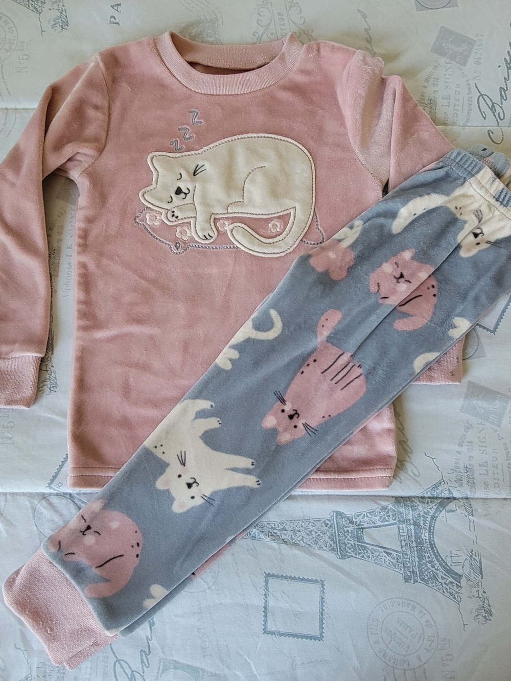 Carter's Pink Top with Gray Cat-Print Pajama Set